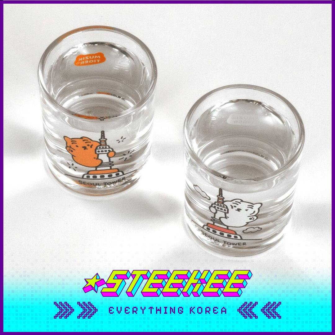 MUZIK TIGER Doughnut Tiger Seoul Tower Soju Shot Glass Cup 60ml Set of 2 by Steekee Korea 2555