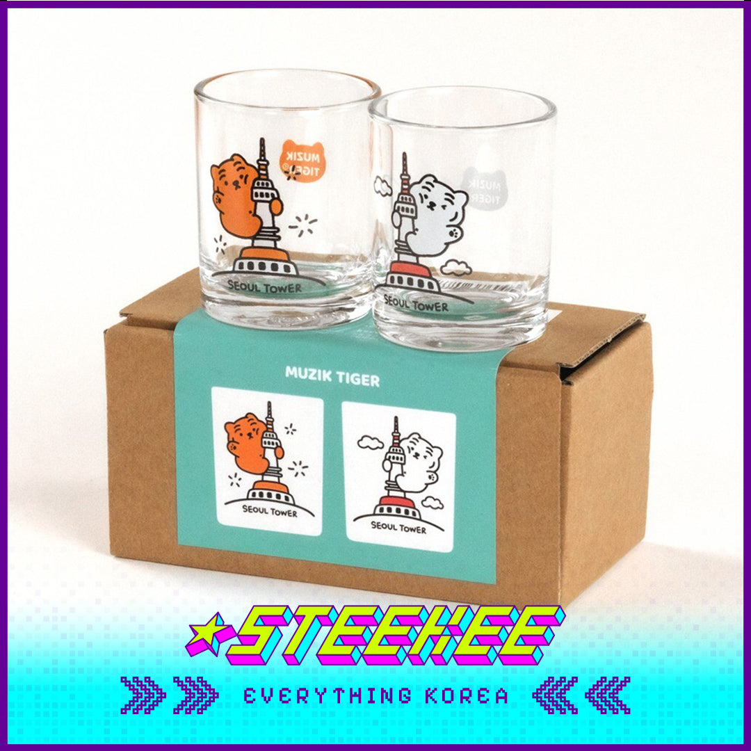 MUZIK TIGER Doughnut Tiger Seoul Tower Soju Shot Glass Cup 60ml Set of 2 by Steekee Korea 2555