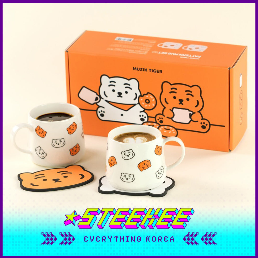 MUZIK TIGER Patterned Ceramic Mug Set Couple Gift Present with Box by Steekee Korea 2571