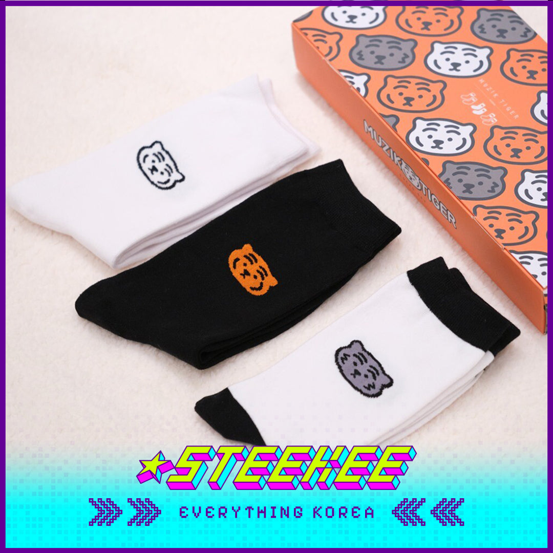 MUZIK TIGER Unisex Adult Cotton Sock Gift Set of 3 with Box by Steekee Korea 2594