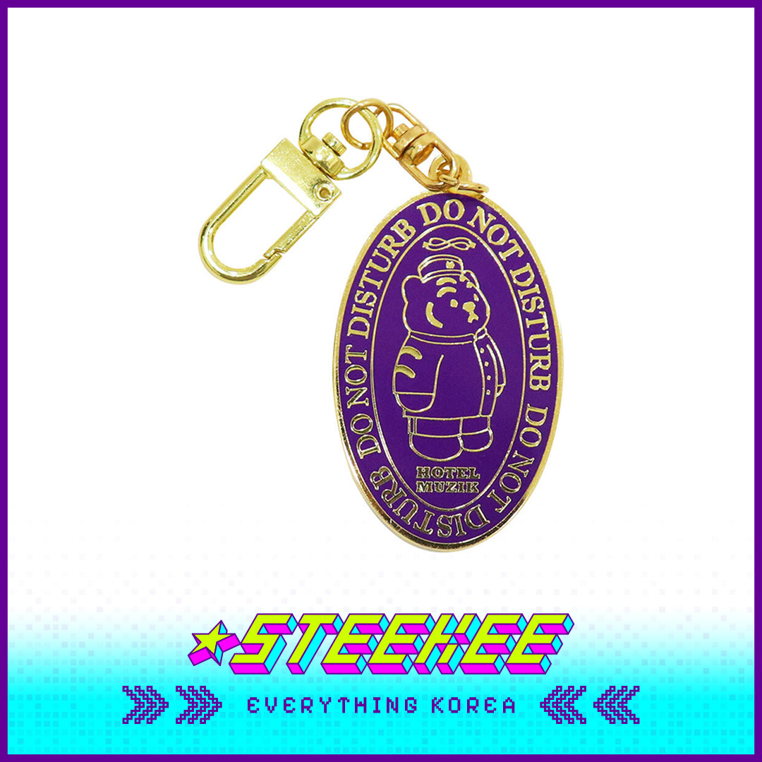 MUZIK TIGER Vintage Hotel Muzik Metal Keyring Gold Purple by Steekee Korea 2612