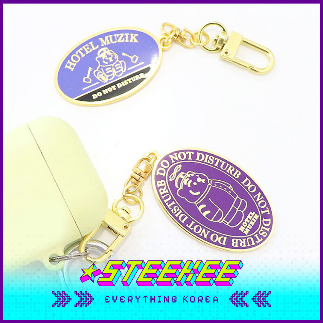 MUZIK TIGER Vintage Hotel Muzik Metal Keyring Gold Purple by Steekee Korea 2612