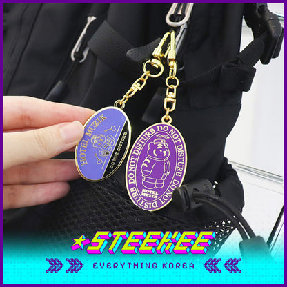 MUZIK TIGER Vintage Hotel Muzik Metal Keyring Gold Purple by Steekee Korea 2612