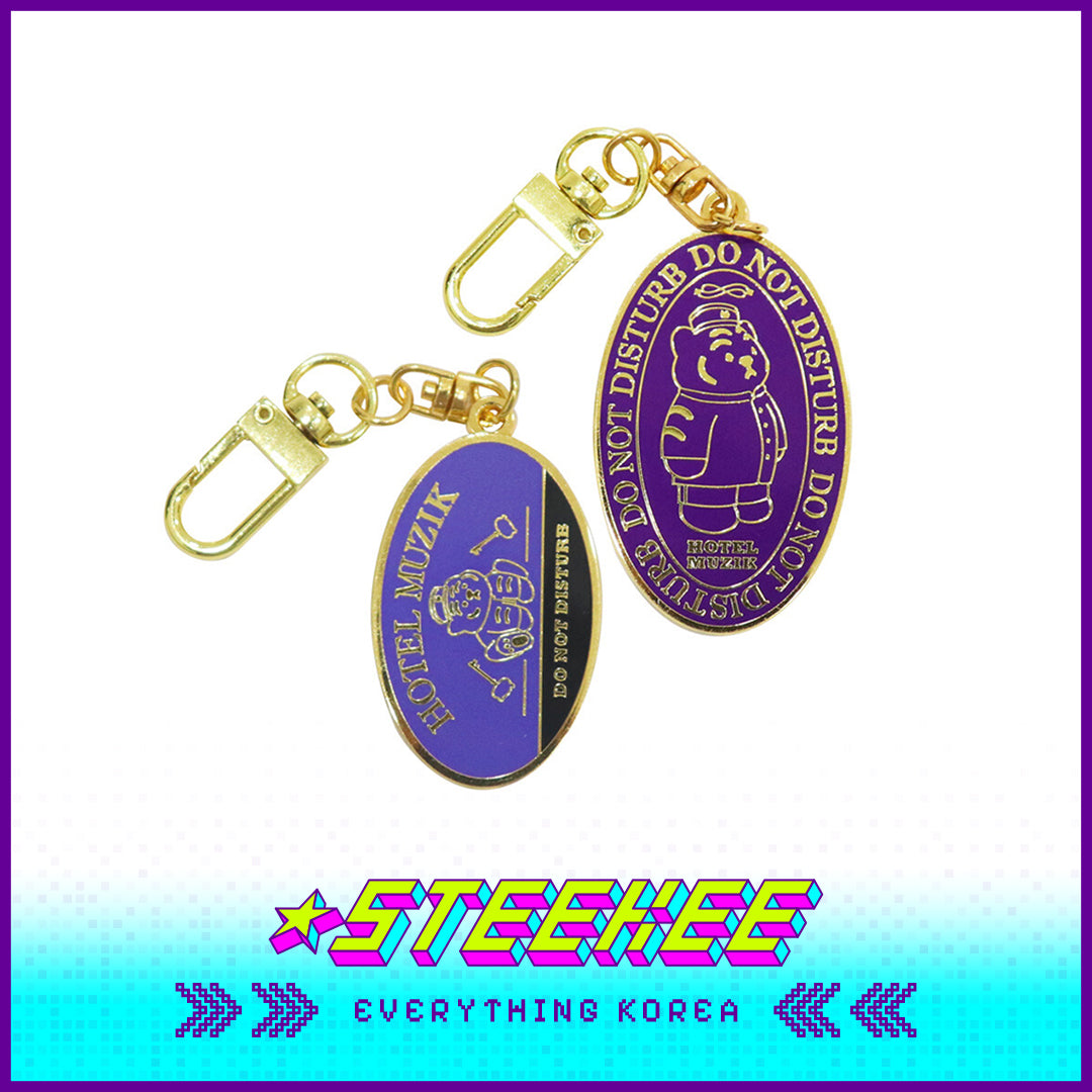 MUZIK TIGER Vintage Hotel Muzik Metal Keyring Gold Purple by Steekee Korea 2612