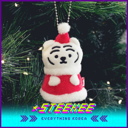 MUZIK TIGER White Tiger Santa Plush Keychain with Postcard Festive Gift Present by Steekee Korea 2621