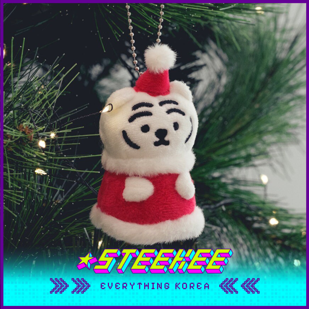 MUZIK TIGER White Tiger Santa Plush Keychain with Postcard Festive Gift Present by Steekee Korea 2621