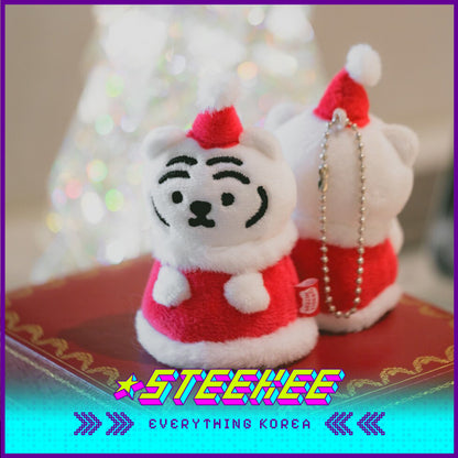 MUZIK TIGER White Tiger Santa Plush Keychain with Postcard Festive Gift Present by Steekee Korea 2621