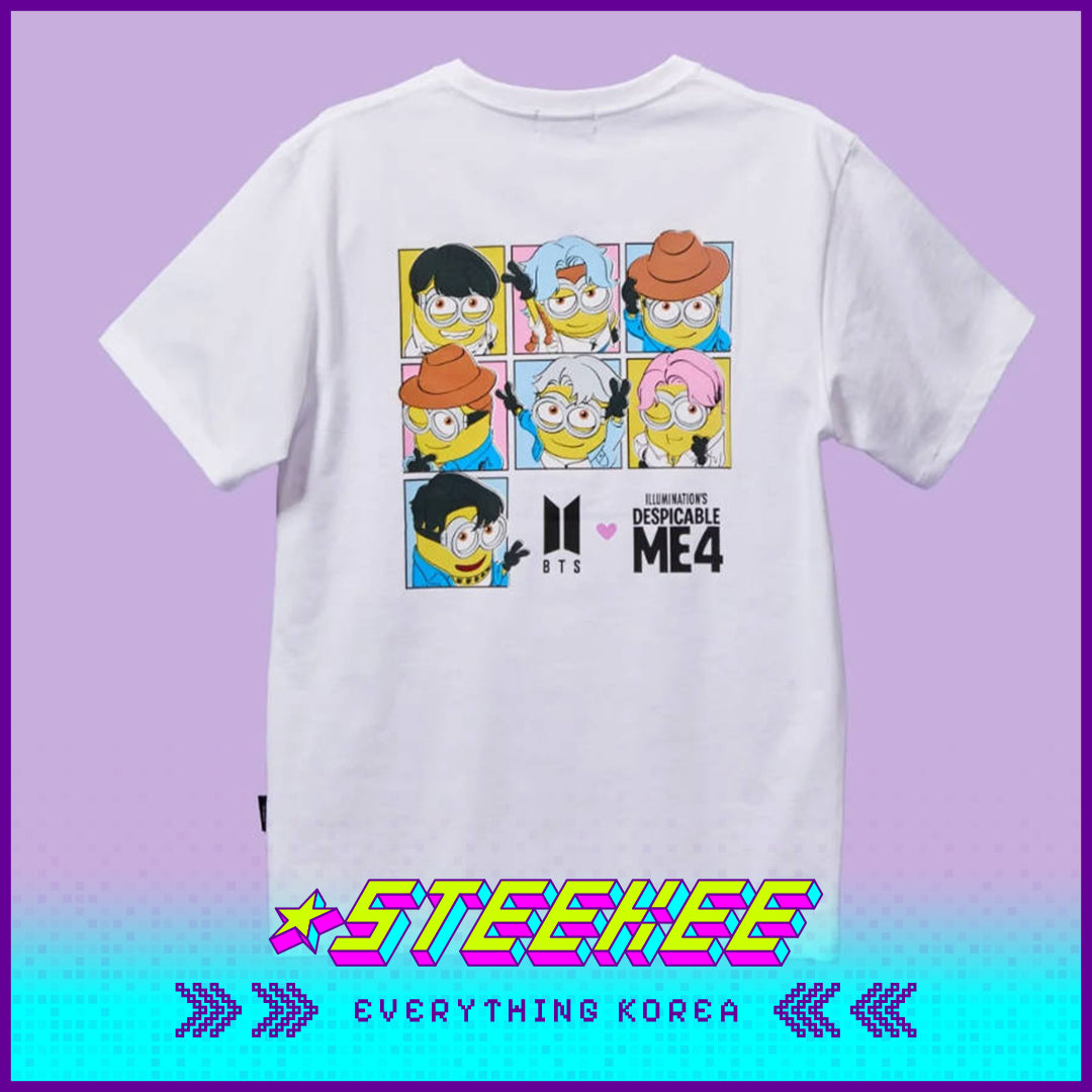 BTS X Despicable Me 4 Minions Short Sleeve White Cotton T-Shirt by Steekee Korea 2648