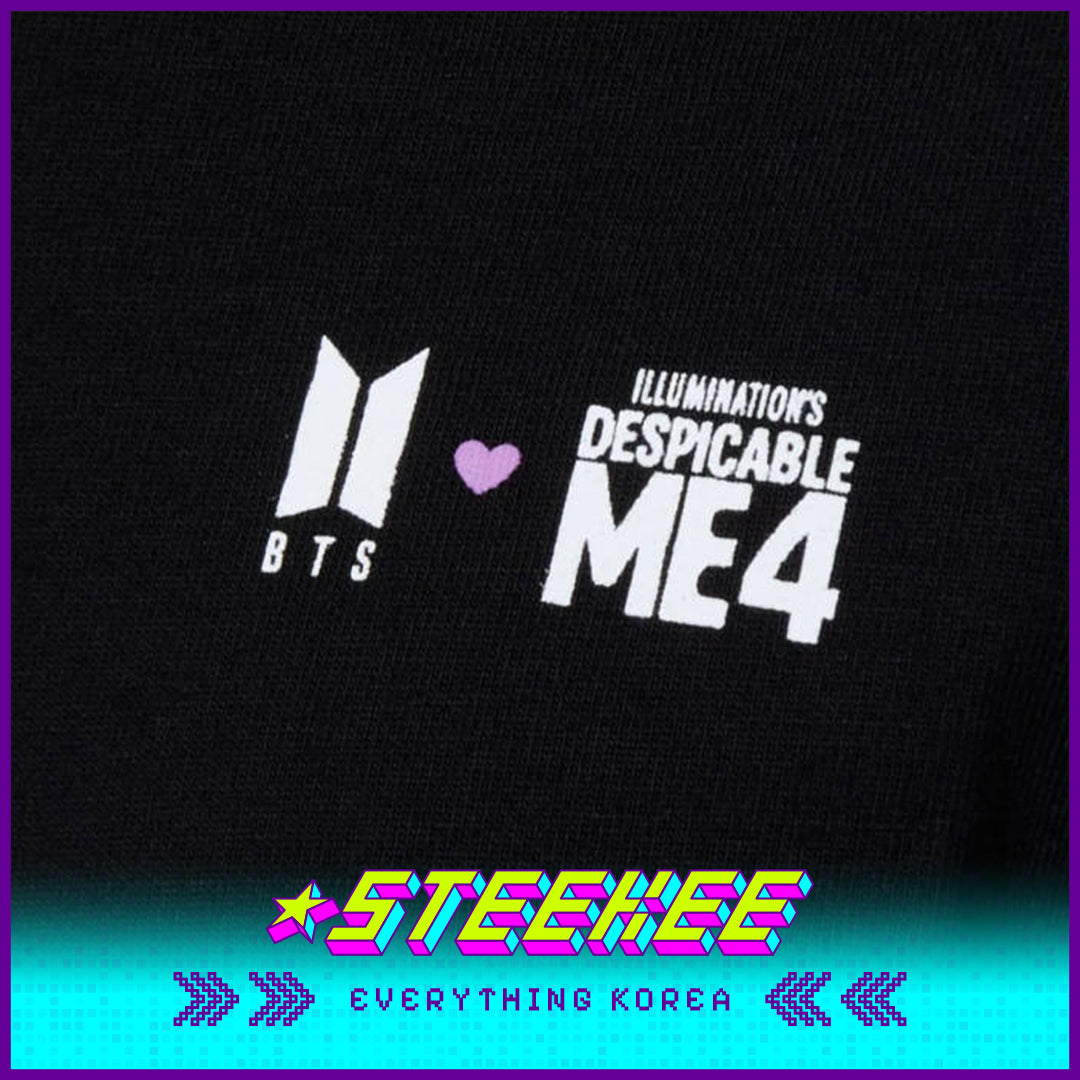 BTS X Despicable Me 4 Minions Short Sleeve Black Cotton T-Shirt by Steekee Korea 2649