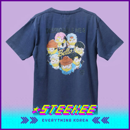 BTS X Despicable Me 4 Minions Short Sleeve Blue Cotton T-Shirt by Steekee Korea 2650