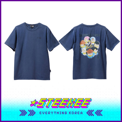 BTS X Despicable Me 4 Minions Short Sleeve Blue Cotton T-Shirt by Steekee Korea 2650