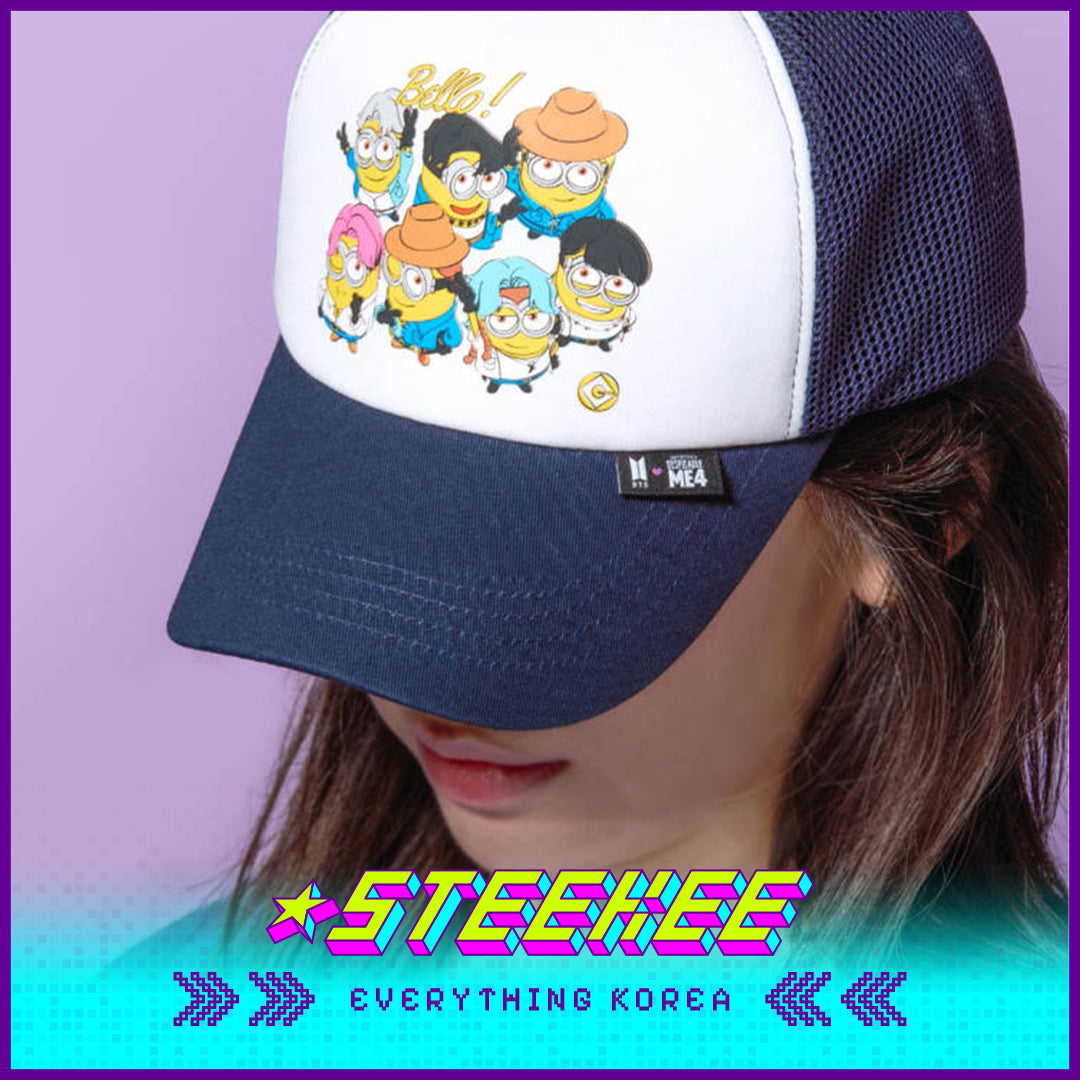 BTS X Despicable Me 4 Collaboration Minions Trucker Hat Mesh Cap by Steekee Korea 2652