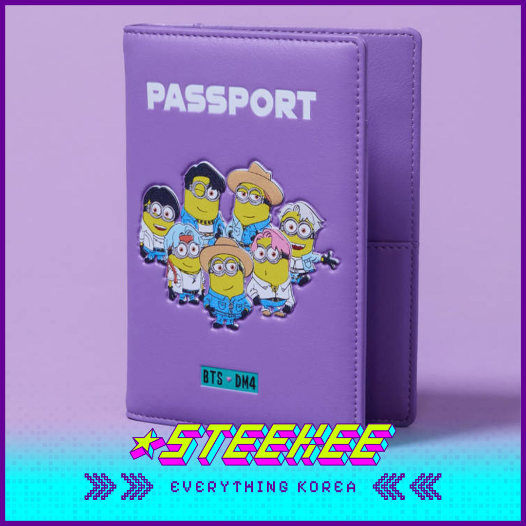 BTS X Despicable Me 4 Minions Purple Travel Passport Cover Case by Steekee Korea 2653