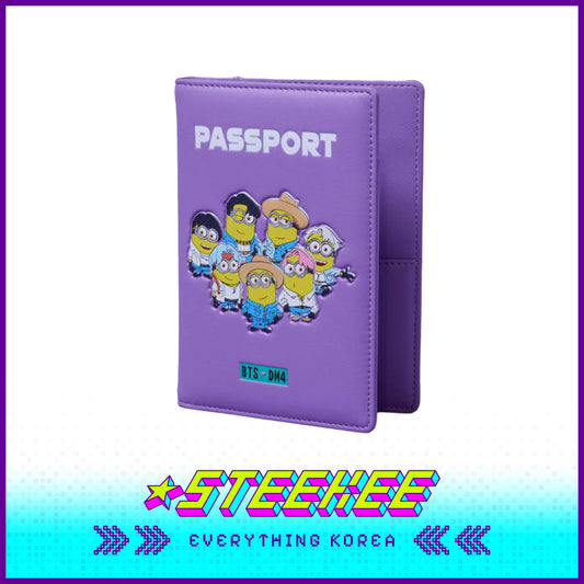 BTS X Despicable Me 4 Minions Purple Travel Passport Cover Case by Steekee Korea 2653