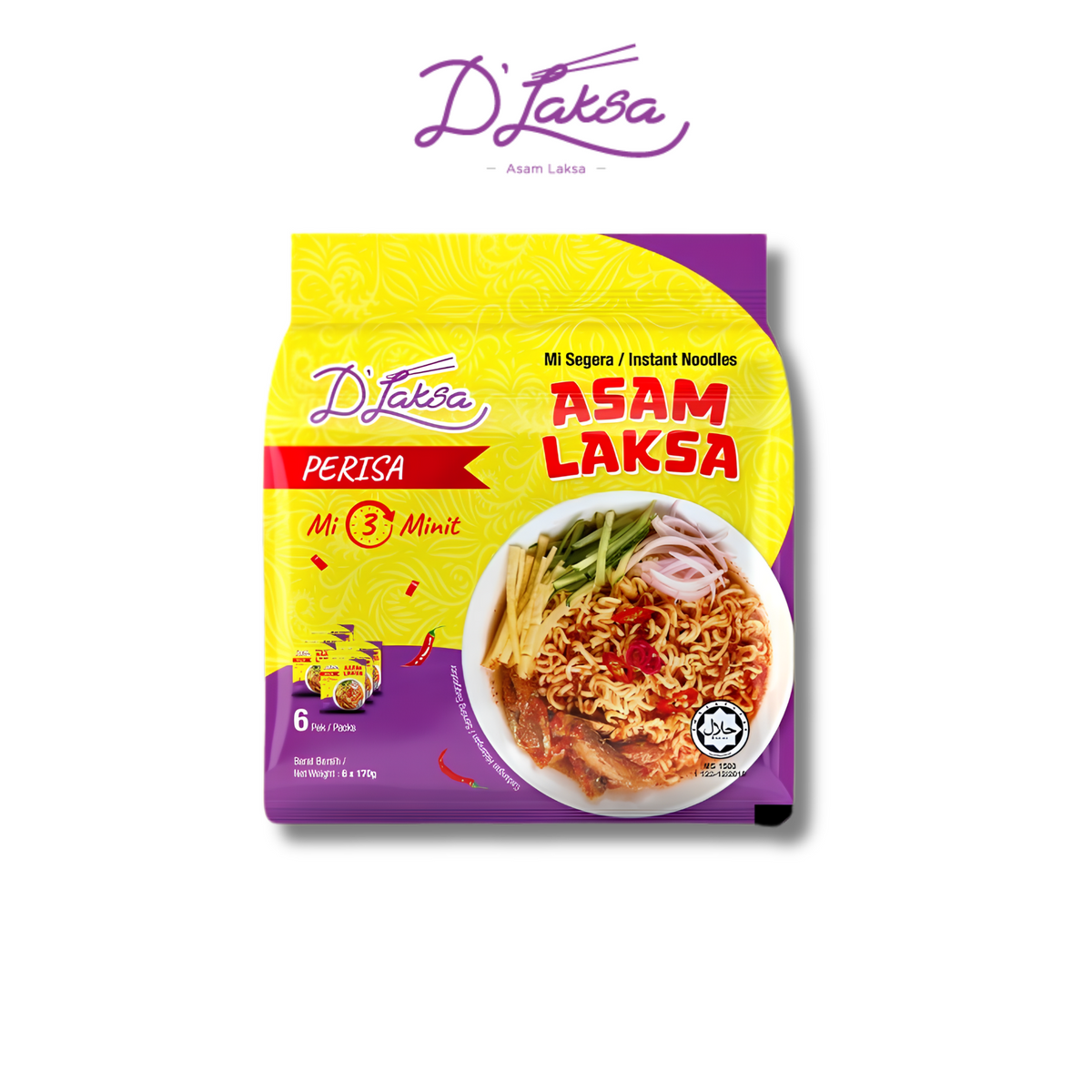 D'Laksa Asam Laksa Instant Noodles 6 Packs 170g Halal