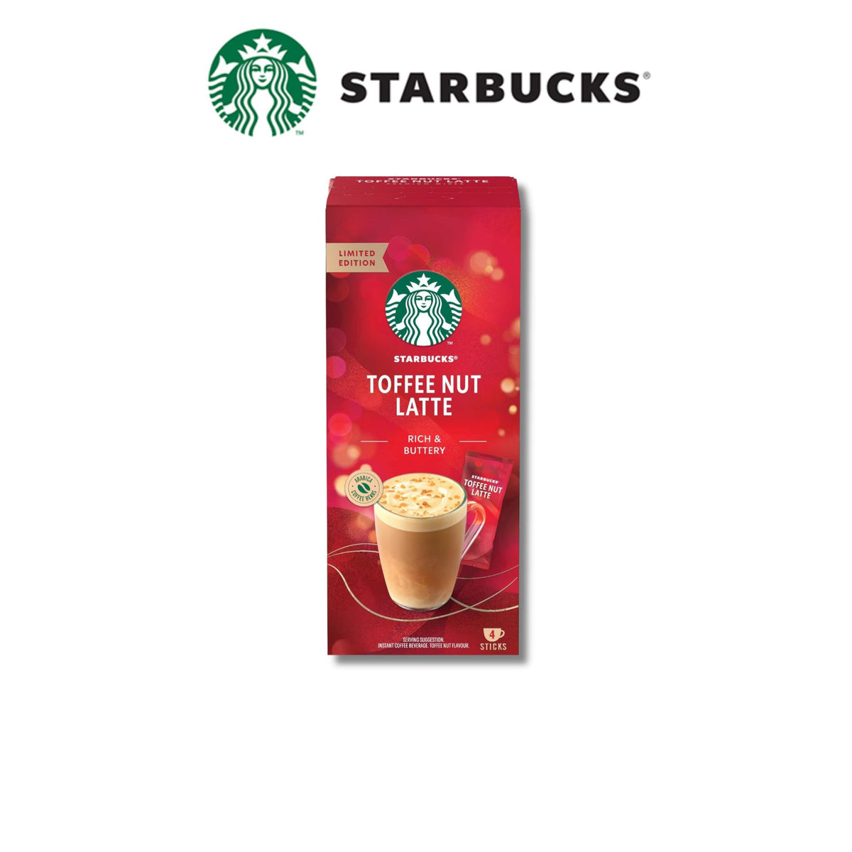 Starbucks Toffee Nut Latte Premium Christmas Instant Coffee Mix 4 Sticks 92g