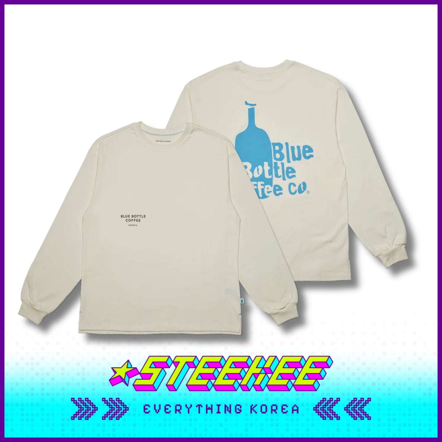 BLUE BOTTLE COFFEE Vintage Logo Unisex Long Sleeve Crew T-shirt Top by Steekee Korea 2392