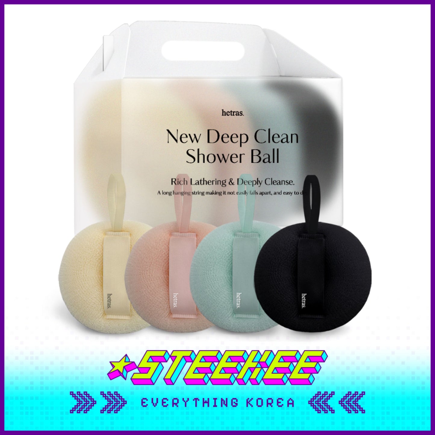 Hetras New Deep Clean Shower Bath Ball Set of 4 by Steekee Korea 2461