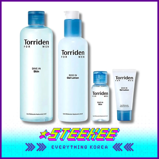 Torriden Dive-In For Men Low Molecular Hyaluronic Acid Skin Toner Gel Lotion Set with Travel Size by Steekee Korea 2439