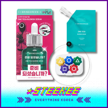 BRING GREEN X Netflix Squid Game Zinc Teca Blemish Serum Set 25ml with Refill Jackstones by Steekee Korea 2448