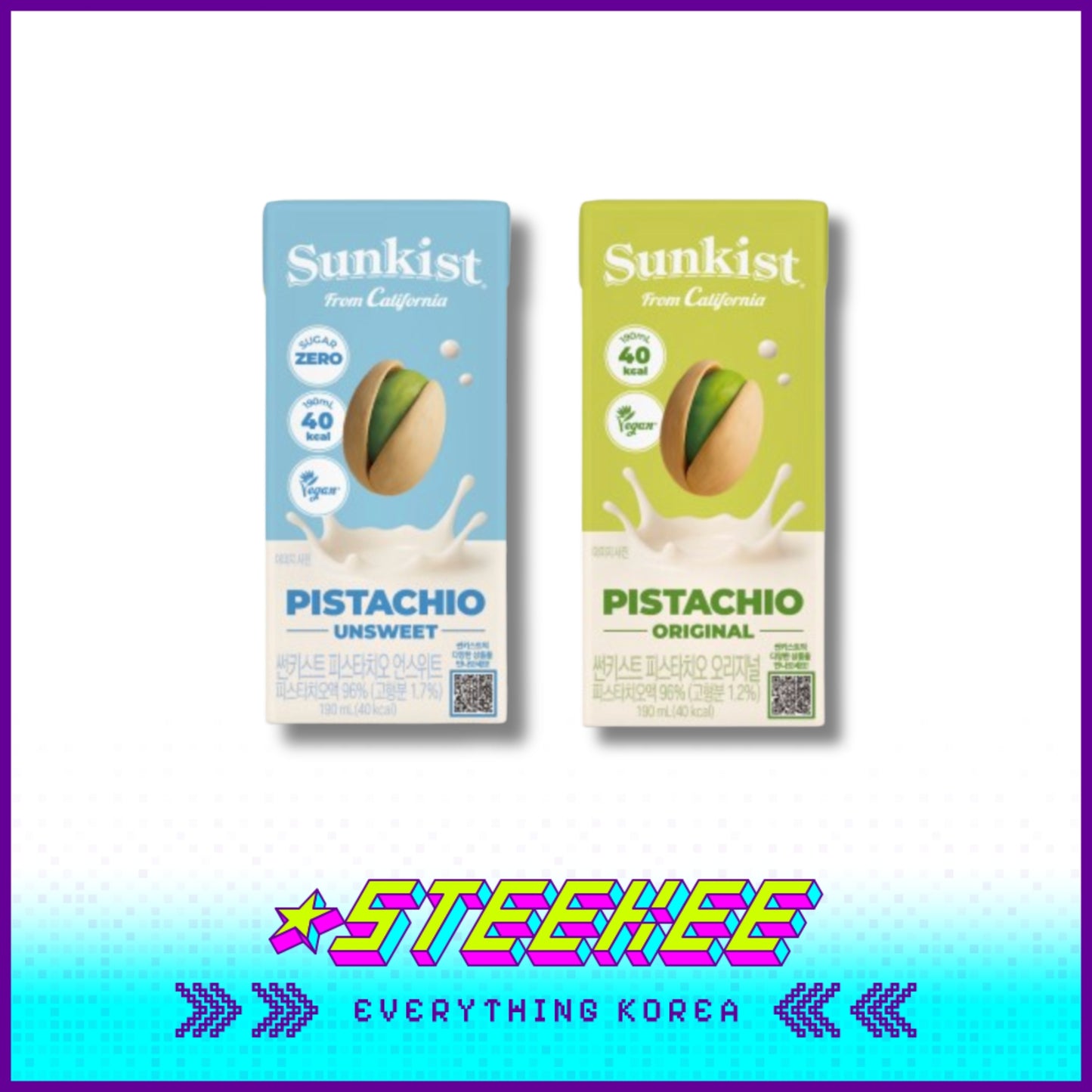 Sunkist Pistachio Milk Drink 190ml Original & Unsweetened by Steekee Korea 5024