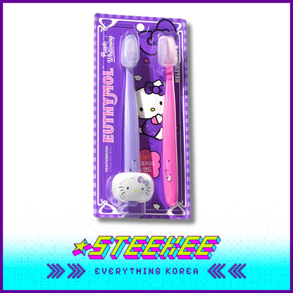 Hello Kitty X Euthymol Whitening Purple Toothbrush Double Set with Holder by Steekee Korea 2423