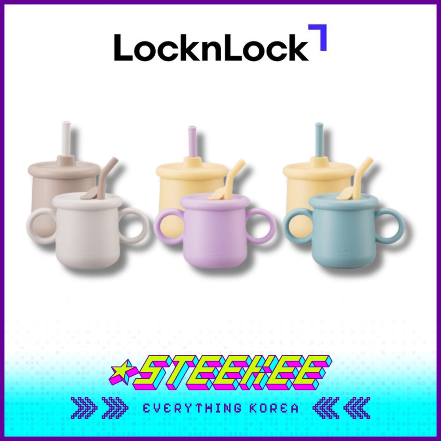 LocknLock Little Luv Silicone Straw Cup Set 200ml LBB015S by Steekee Korea 4541