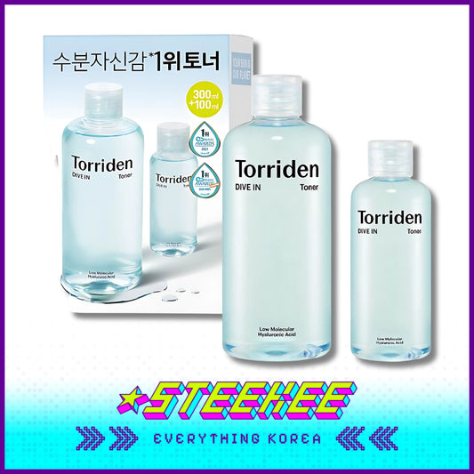 Torriden Dive-In Low Molecular Hyaluronic Acid Hydrating Toner Set 300ml with Travel Size 100ml by Steekee Korea 2427