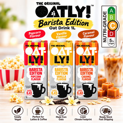 OATLY Barista Edition Flavoured Oat Drink 1L Popcorn Vanilla Caramel Vegan For Coffee Latte