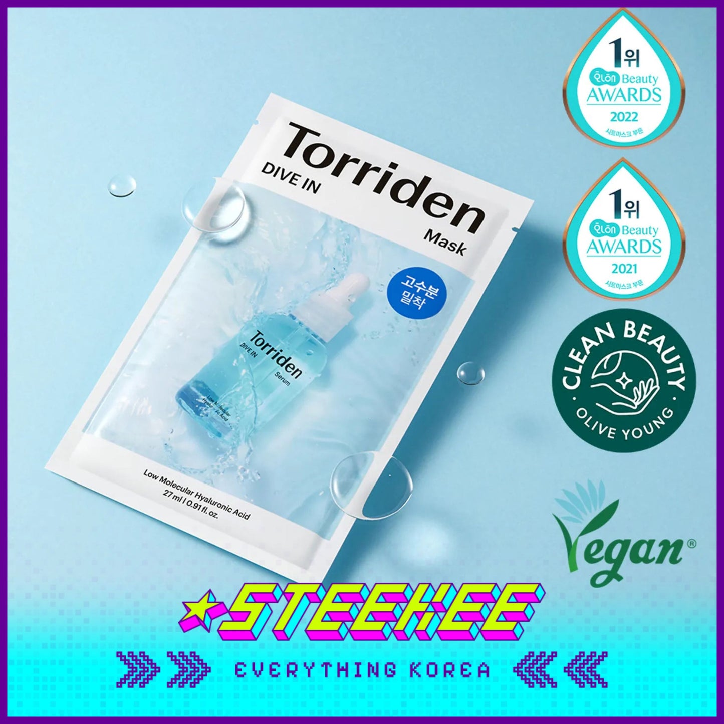 Torriden Dive-In Low Molecular Hyaluronic Acid Moisturising Hydrating Mask 10 Sheets by Steekee Korea 2438