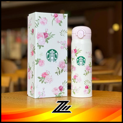 Starbucks China 2026 Kaleidoscope Rose Garden SS Thermos Tumbler 500ml – Pink Floral Bottle with Lid