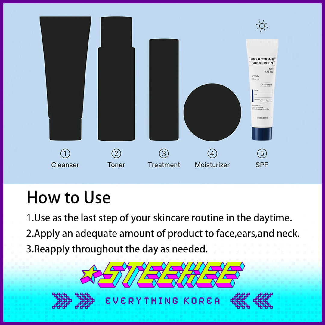 Oganacell Bio Actiome Sunscreen UV Sunblock Sun Cream SPF 50+PA++++ 10ml Travel Size Sample by Steekee Korea 4013