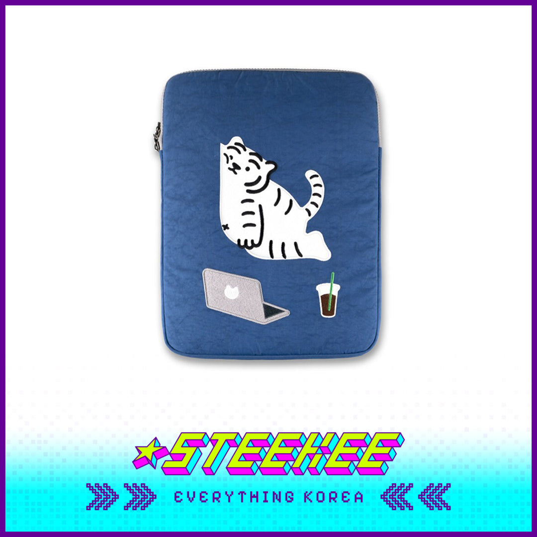 MUZIK TIGER IT'S OK White Tiger Embroidery Laptop Tablet Protective Bag Ipad Case Blue by Steekee Korea 4064