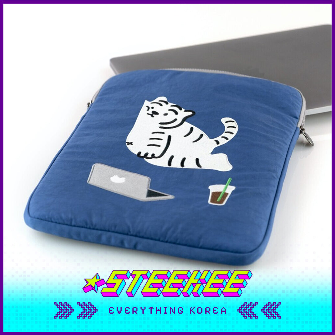 MUZIK TIGER IT'S OK White Tiger Embroidery Laptop Tablet Protective Bag Ipad Case Blue by Steekee Korea 4064
