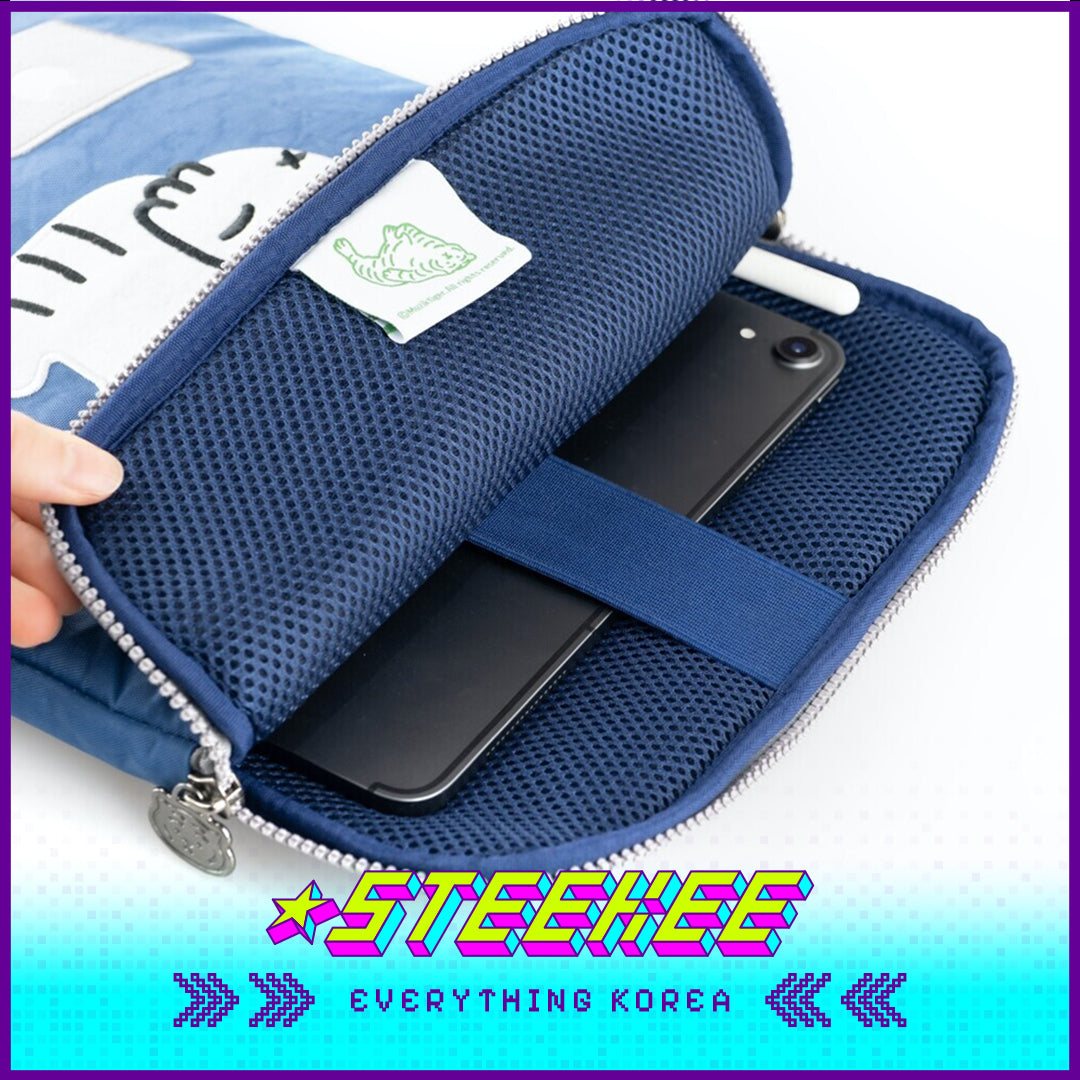 MUZIK TIGER IT'S OK White Tiger Embroidery Laptop Tablet Protective Bag Ipad Case Blue by Steekee Korea 4064