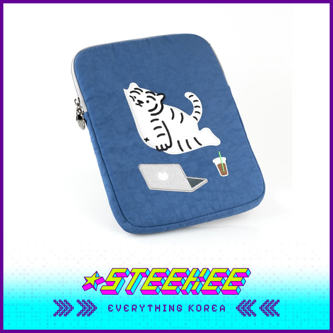 MUZIK TIGER IT'S OK White Tiger Embroidery Laptop Tablet Protective Bag Ipad Case Blue by Steekee Korea 4064