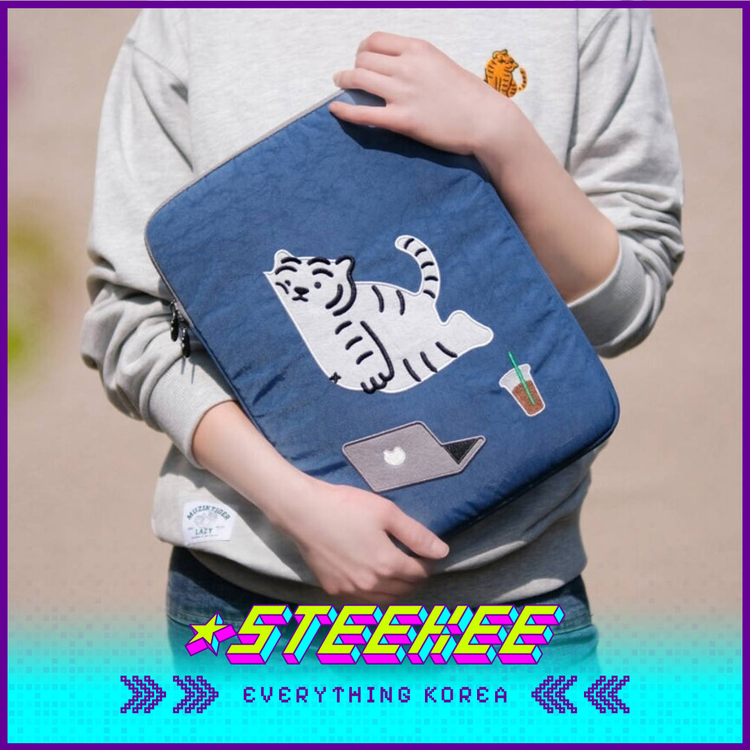MUZIK TIGER IT'S OK White Tiger Embroidery Laptop Tablet Protective Bag Ipad Case Blue by Steekee Korea 4064