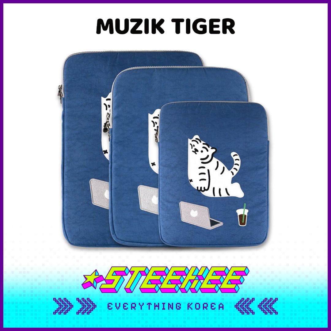 MUZIK TIGER IT'S OK White Tiger Embroidery Laptop Tablet Protective Bag Ipad Case Blue by Steekee Korea 4064