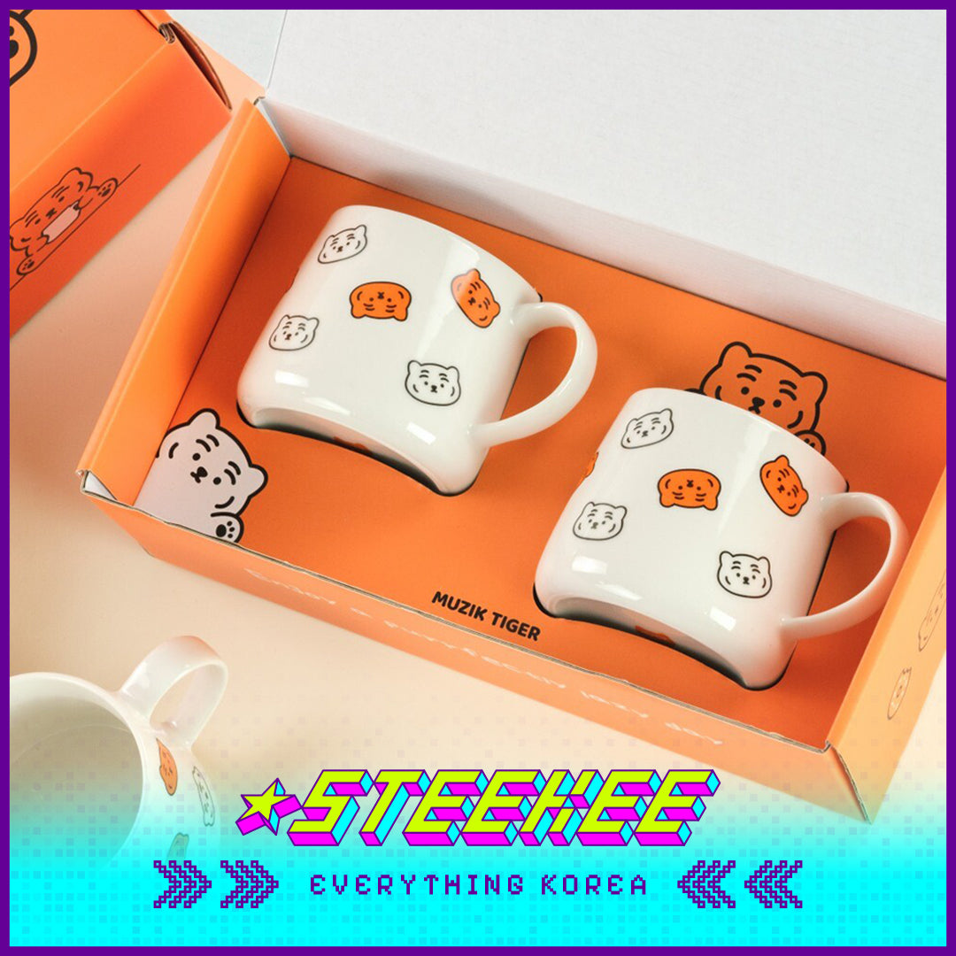 MUZIK TIGER Ceramic Pattern Tiger Mug Souvenir Couple Present Gift Set of 2 by Steekee Korea 4067