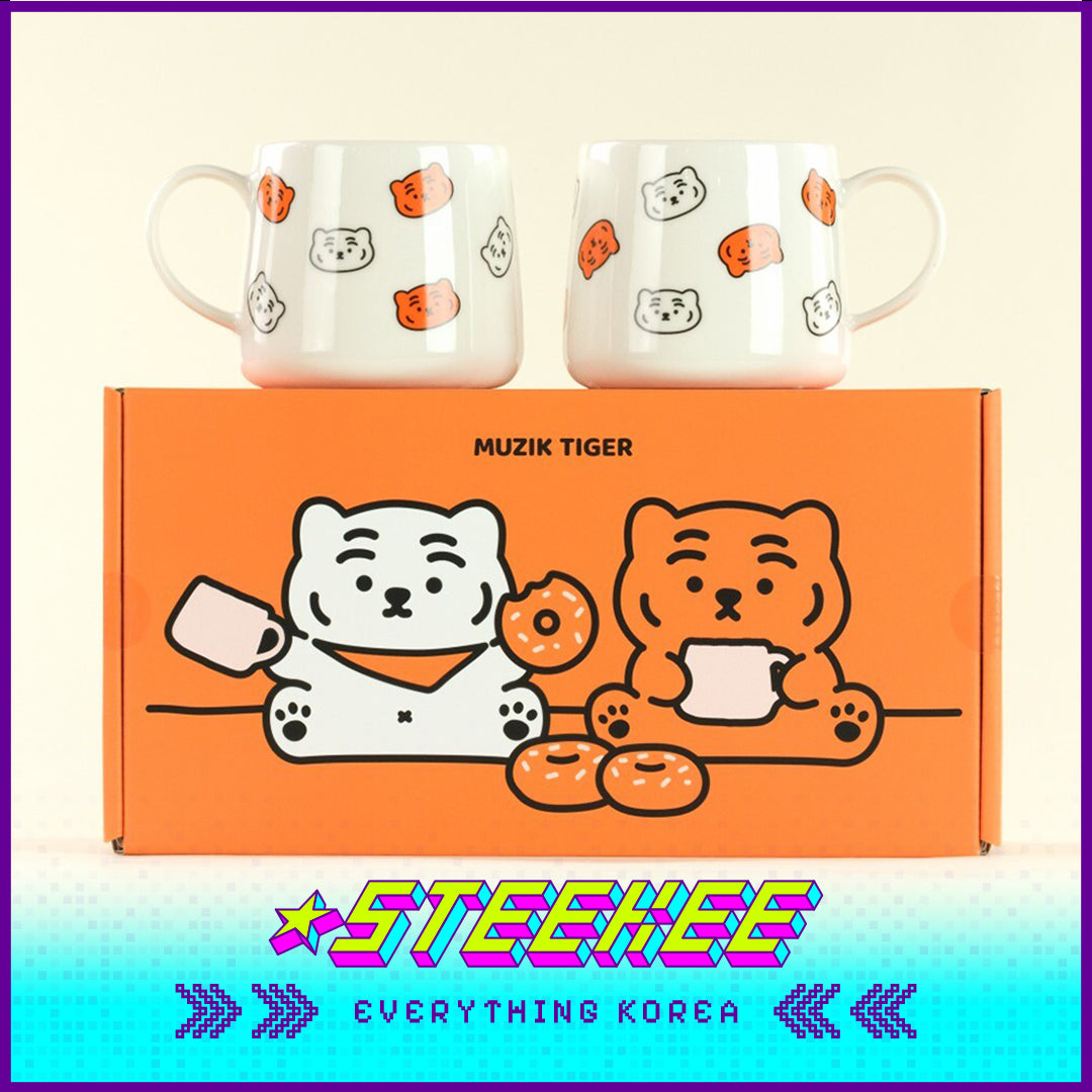 MUZIK TIGER Ceramic Pattern Tiger Mug Souvenir Couple Present Gift Set of 2 by Steekee Korea 4067