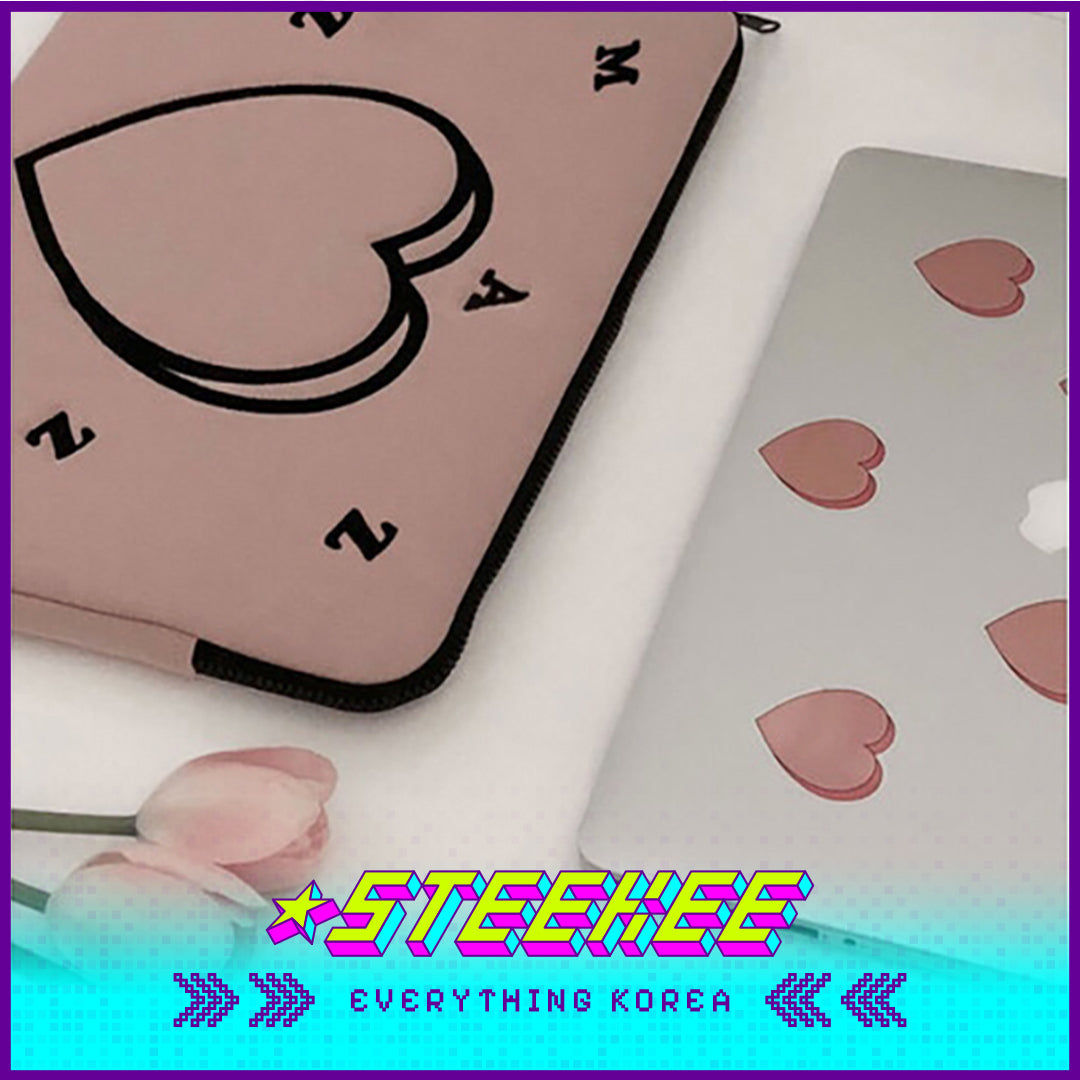 MAZZZZY Signature Heart-shaped Thickened Pink Computer Bag Laptop Ipad Pouch by Steekee Korea 4217