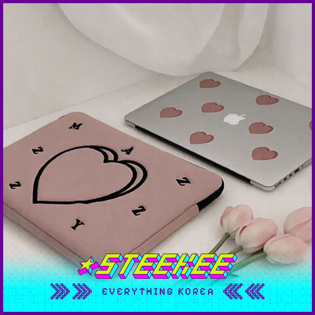 MAZZZZY Signature Heart-shaped Thickened Pink Computer Bag Laptop Ipad Pouch by Steekee Korea 4217