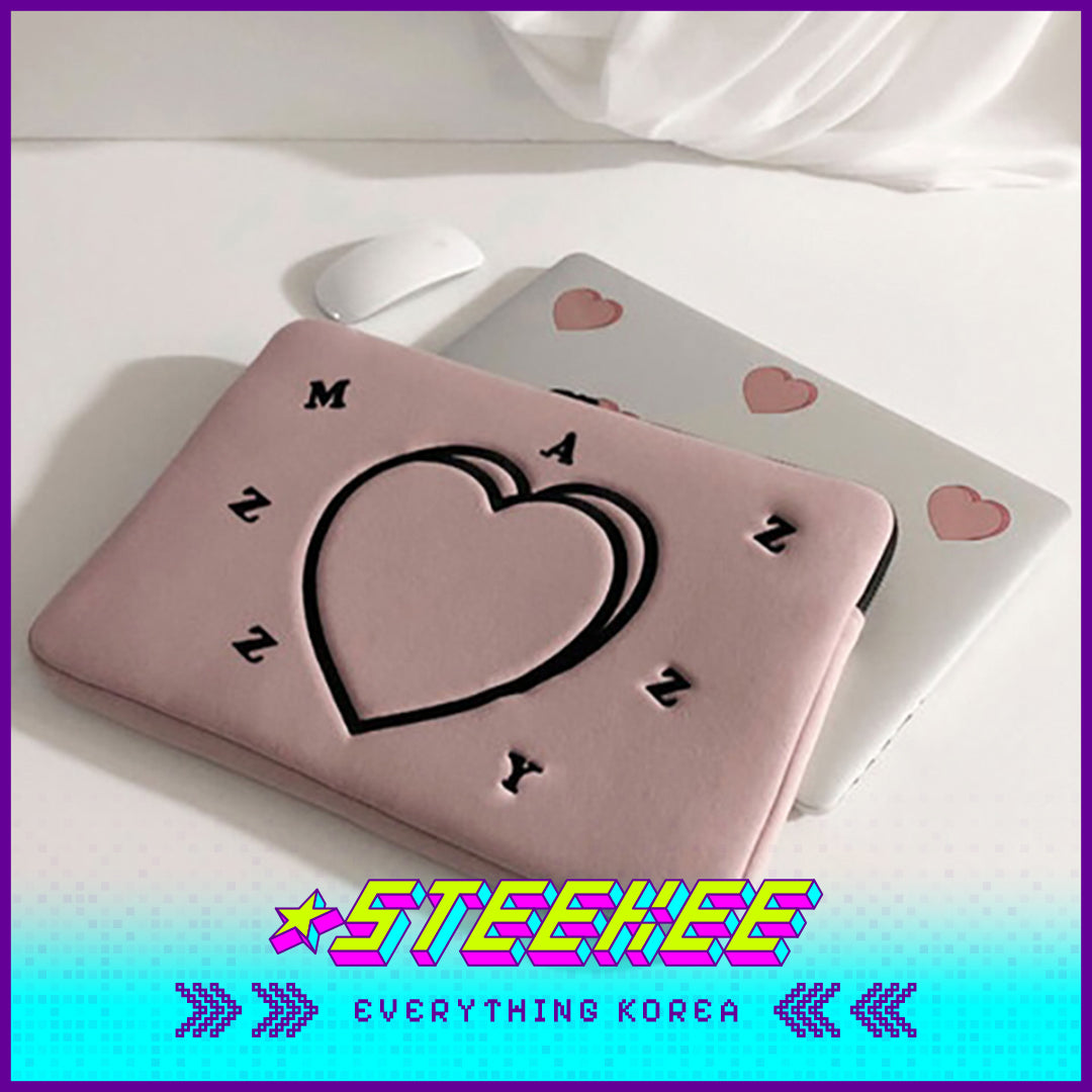 MAZZZZY Signature Heart-shaped Thickened Pink Computer Bag Laptop Ipad Pouch by Steekee Korea 4217