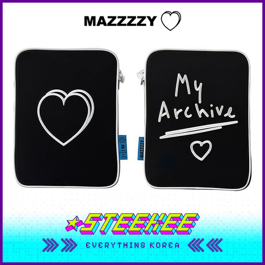 MAZZZZY Signature Heart-shaped Nylon Waterproof Black Computer Laptop Bag iPad Pouch by Steekee Korea 4218