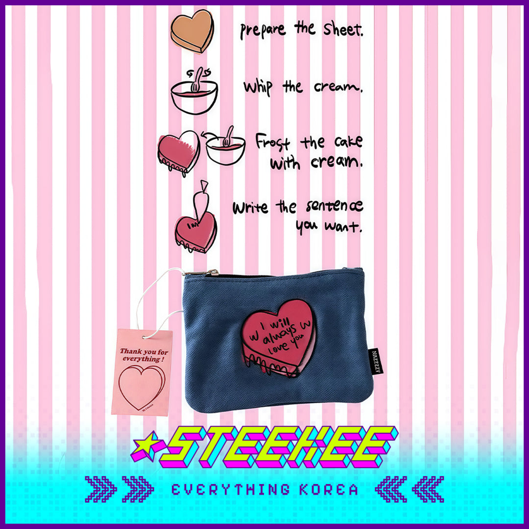 MAZZZZY Heart-shaped Cake Denim Blue Multifunctional Storage Bag Pouch Organiser by Steekee Korea 4219