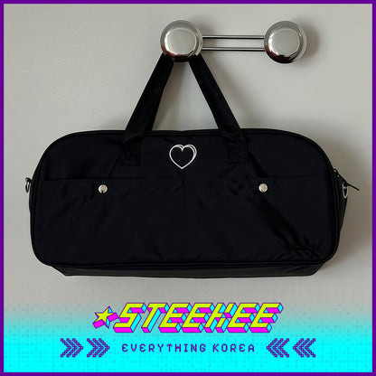 MAZZZZY Signature Heart Embroidered Nylon Shoulder Bag Handbag Duffel Bag by Steekee Korea 4220