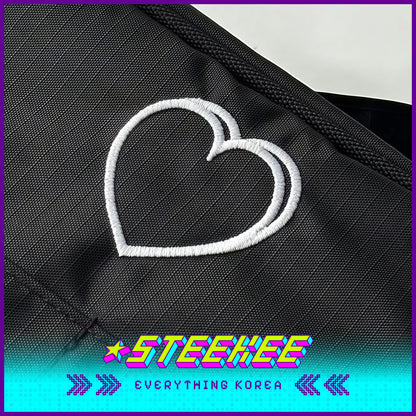 MAZZZZY Signature Heart Embroidered Nylon Shoulder Bag Handbag Duffel Bag by Steekee Korea 4220