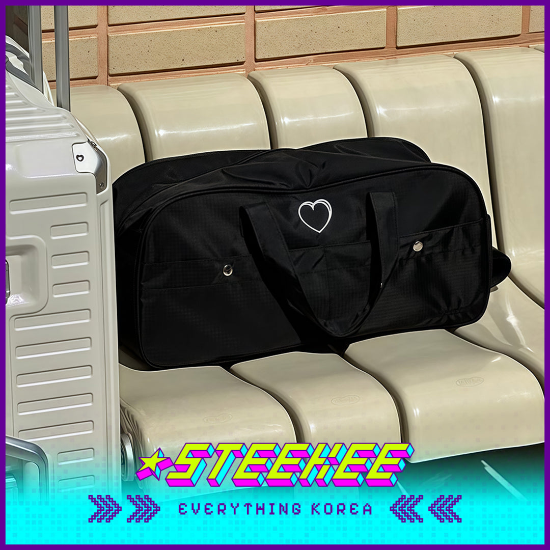 MAZZZZY Signature Heart Embroidered Nylon Shoulder Bag Handbag Duffel Bag by Steekee Korea 4220