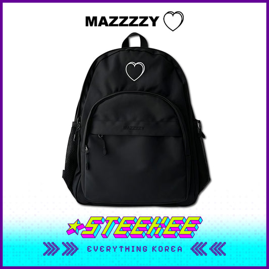 MAZZZZY SIgnature All Day Heart-shaped Embroidered Large-capacity Backpack School Bag Black by Steekee Korea 4221