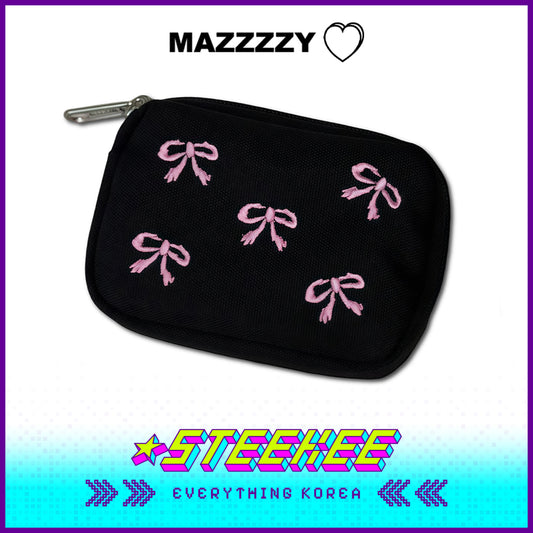 MAZZZZY Ribbon Pattern Storage Bag Card Wallet Coin Purse Pouch Black by Steekee Korea 4225